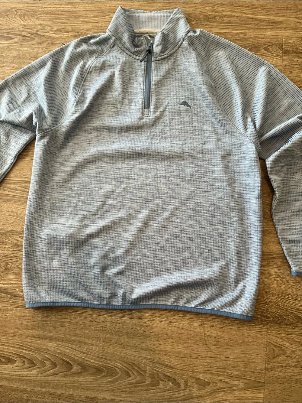 Tommy Bahama Quarter Zip Pullover Sweater IslandZone Mens Large Gray Space Dye